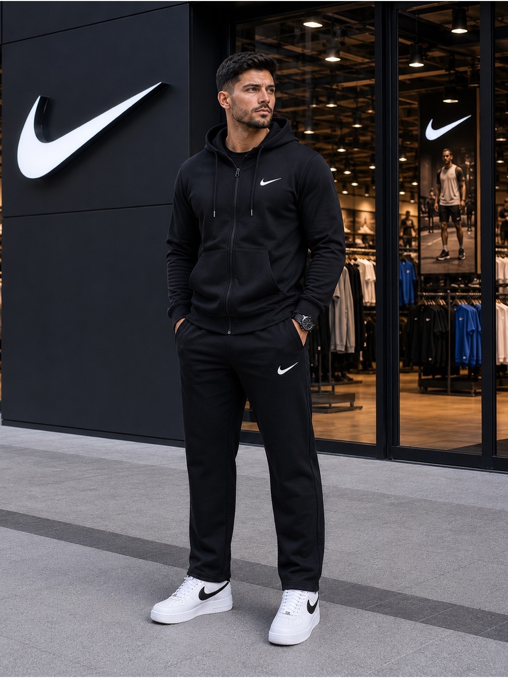 Nike Black Hoodie and Joggers Set with White Swoosh
